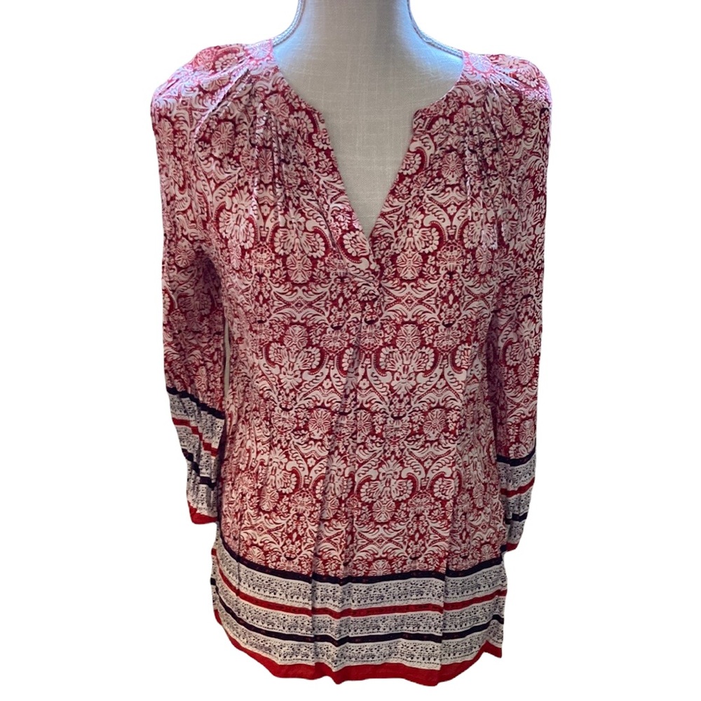 Ava Christine Red & Cream Long Sleeve Ladies Top